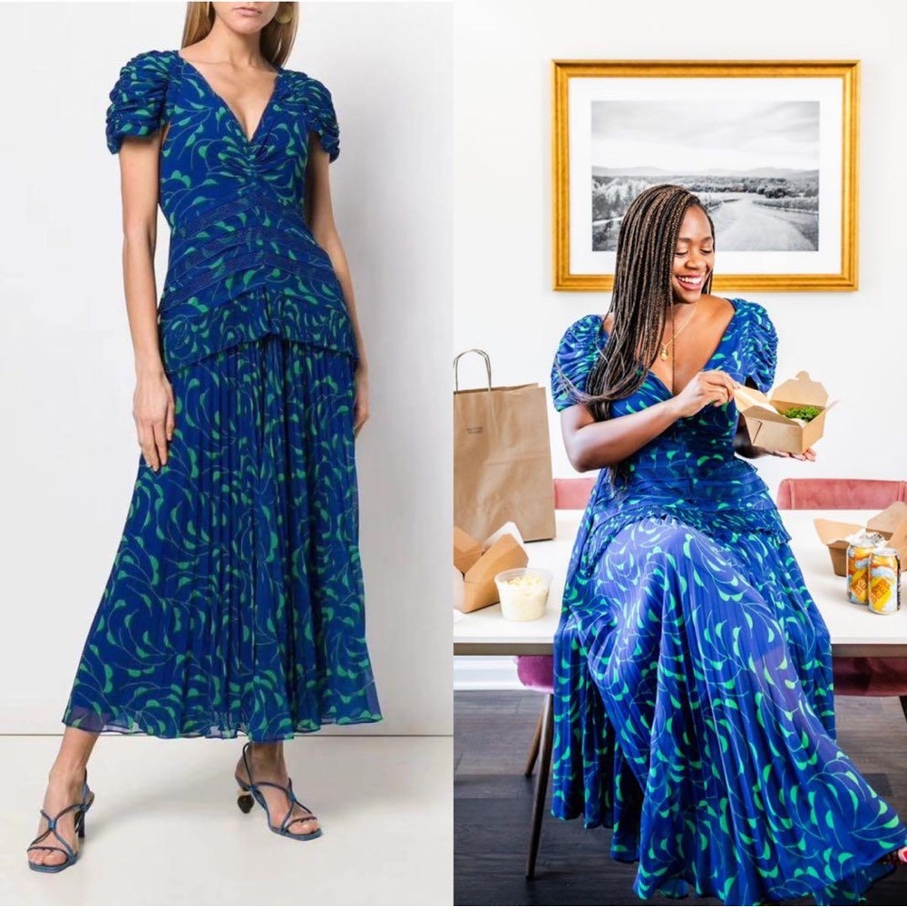 Self-Portrait Blue and Green Maxi Dress